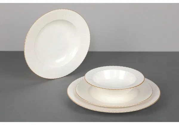 Set de veselă 24 piese, din porțelan, alb/auriu