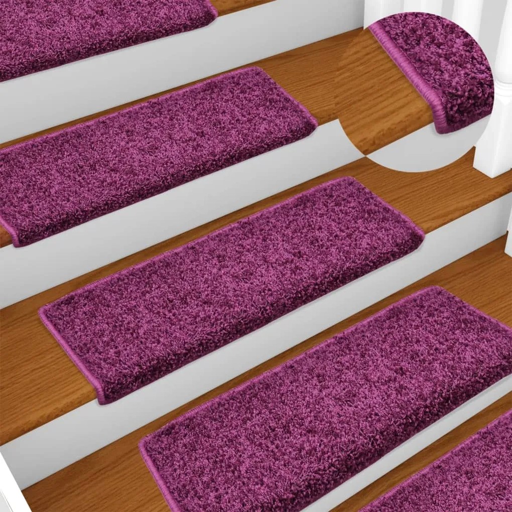 vidaXL Covorașe pentru scări, 15 buc., 65x21x4 cm, violet, cu margini dreptunghiulare