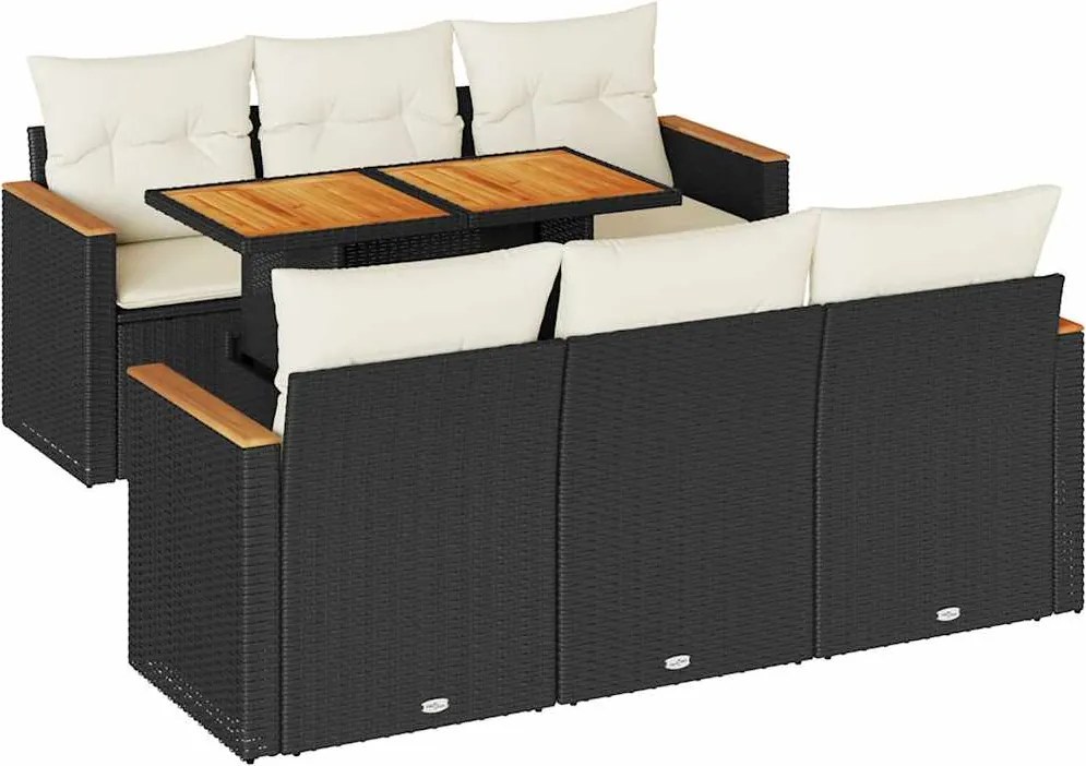 vidaXL Set canapele grădină perne 7 piese negru, poliratan/lemn acacia