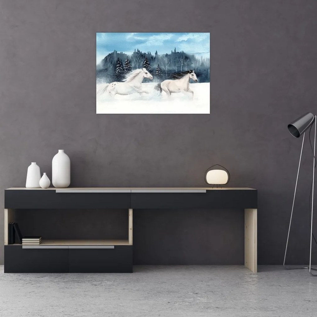 Tablou pe sticlă cu caii pictați (70x50 cm)