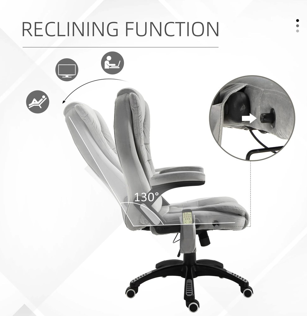 Vinsetto Scaun de birou cu masaj vibrator, Scaun ergonomic de birou cu funcție de încălzire, întindere, reglabil pe înălțime, scaun de director cu telecomandă, buzunar lateral, aspect de catifea, maro | Aosom Romania