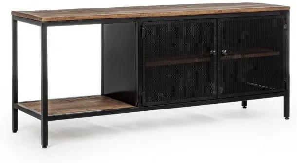 Comoda TV neagra/maro din metal si lemn de Mango, 120x35x52 cm, Roderic Bizzotto