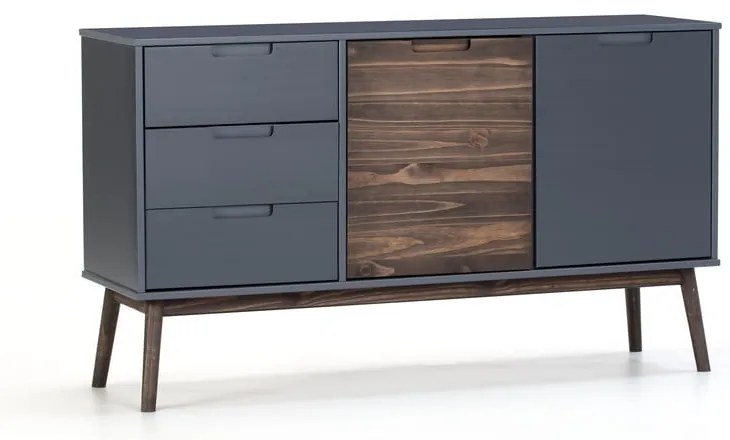 Comodă gri antracit/maro închis joasă din lemn masiv de pin 140x80 cm Nussa – Marckeric