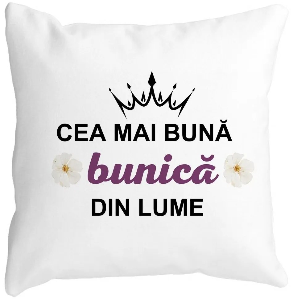 Perna Decorativa pentru Bunica 11, 40x40 cm, Alba, Mata, Husa Detasabila, Burduf