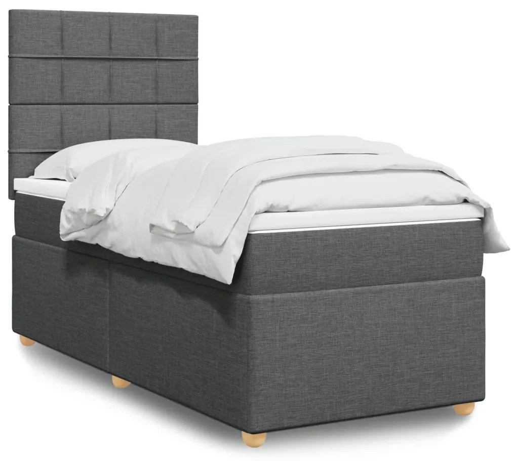 vidaXL Pat box spring cu saltea, gri închis, 80x200 cm, textil