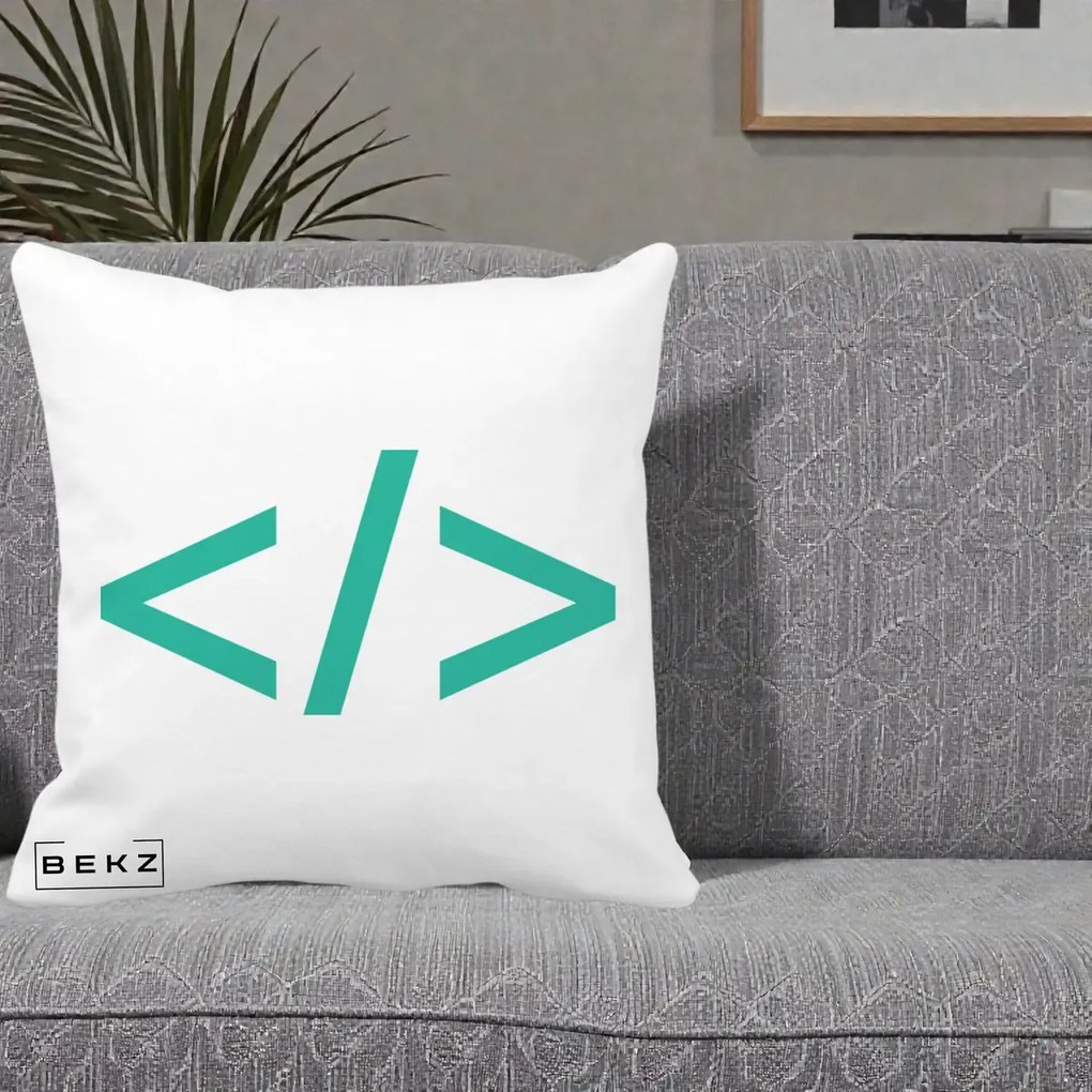 Perna Personalizata Cod HTML Turcoaz, 40x40 cm, Alba Mata, Husa Detasabila, Perna Inclusa, BEKZ®