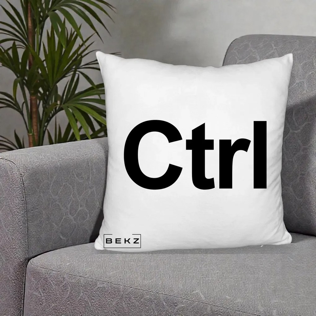 Perna Personalizata Tasta Ctrl Tipografie Bold, 40x40 cm, Alb Pufos, Husa Detasabila, Perna Inclusa, BEKZ®