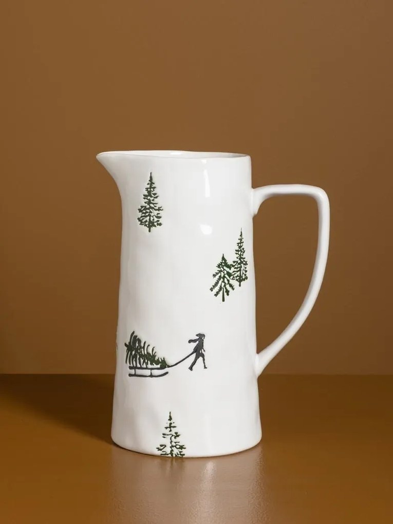 Carafă din ceramică albă cu motive de iarnă pictate manual, 24,5 × 20 × 13 cm, „Slalom"