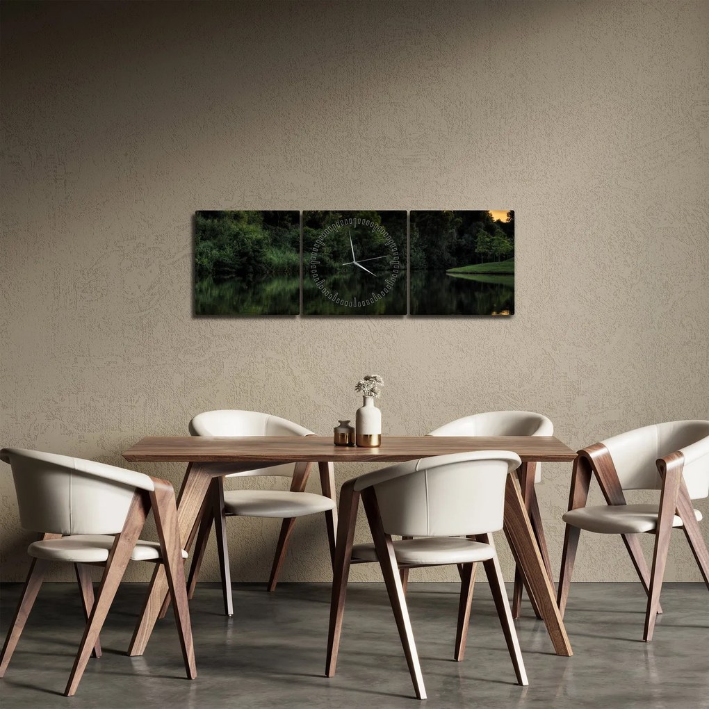 Tablou cu lac în pădure (cu ceas) (90x30 cm)