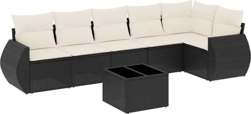 vidaXL Set canapele de grădină cu perne, 7 piese, negru, poliratan