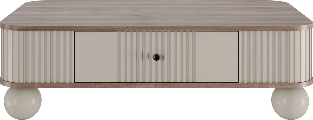 Măsuță de cafea Vesper 103x60 cm cu sertar - kasmir / nuc / mânere negre / picioare sferice