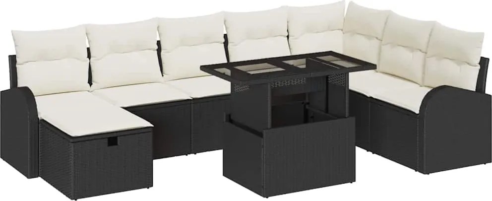 vidaXL Set de canapele pentru grădină cu pernă 9 pcs Negru Rattan poli