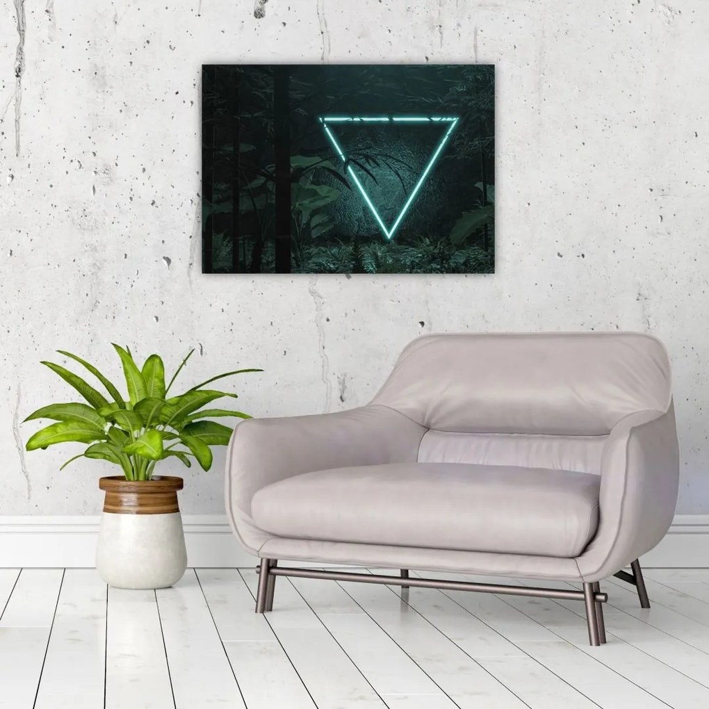 Tablou pe sticlă - Triunghi de neon în junglă (70x50 cm)
