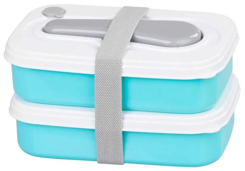 Cutie, caserola alimente, plastic, etansa, albastru, 2 compartimente, cu lingura furculita, 1 L, 20.