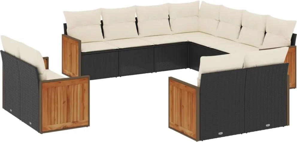 vidaXL Set canapele de grădină cu perne, 11 piese, negru, poliratan
