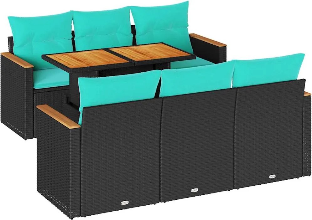 vidaXL Set canapele de grădină cu perne, 7 piese, negru, poliratan