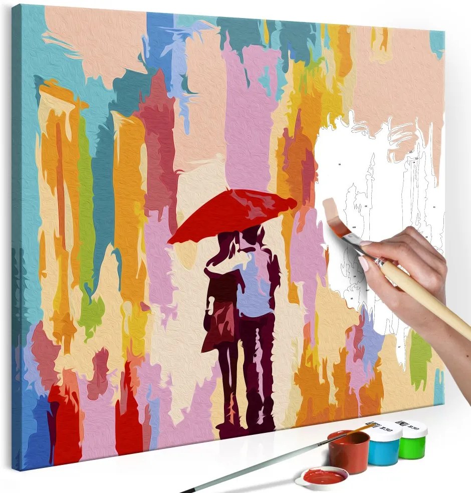 Bimago Pictura pe numere - Couple Under An Umbrella (Pink Background)