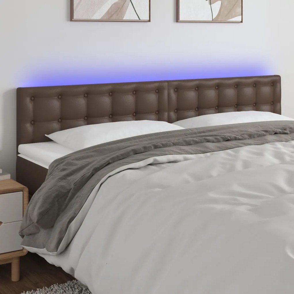 3121723 vidaXL Tăblie de pat cu LED, maro, 200x5x78/88 cm, piele ecologică