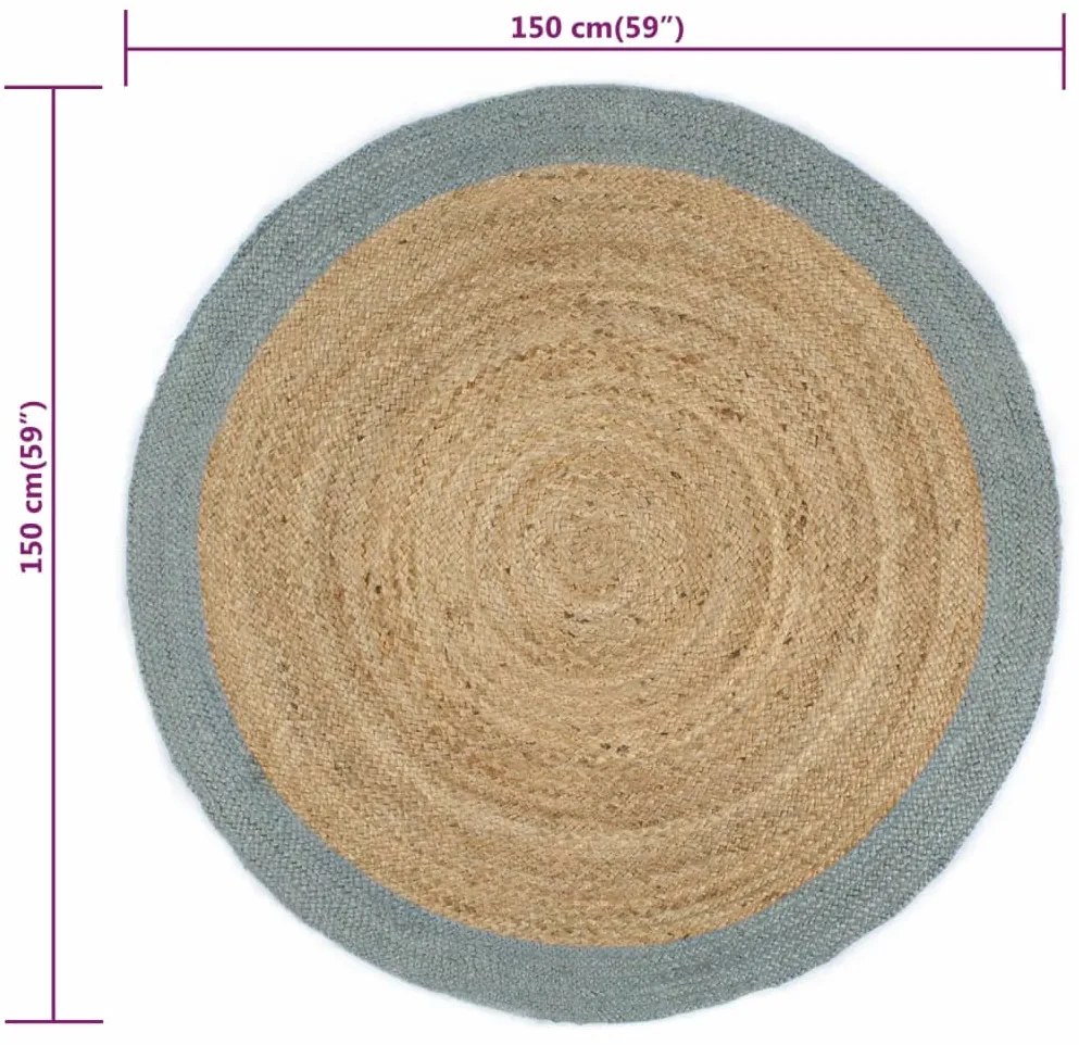 Covor manual cu margine maslinie, 150 cm, iuta Olivengronn, 150 cm