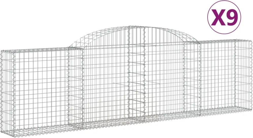 vidaXL Coșuri gabion arcuite 9 buc., 300x30x80/100 cm, fier galvanizat