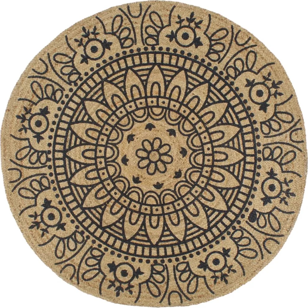 vidaXL Covor manual cu imprimeu albastru închis, 150 cm, iută