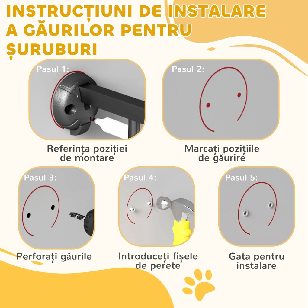 PawHut Poartă pentru Câini cu 3 Panouri și Sistem Dublu de Închidere, Barieră pentru Câini pentru Scări, Uși, Holuri, 206x90 cm, Alb | Aosom Romania