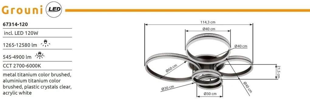 Plafoniera LED cu telecomanda design modern Grouni 114x91cm