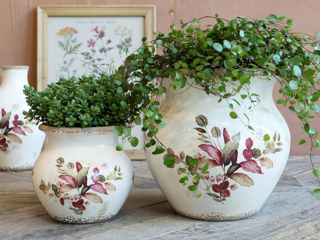 Ghiveci din ceramica, pictat manual, crem, H26/D26 cm