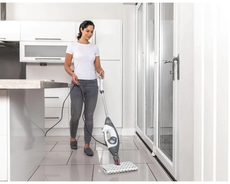 Mop curatare cu aburi Shark S6005EU, 1200W, 0,5 L, 2 setari, Tehnologie Klick'n Flip, Steam Blaster, Lavete mop Dirt Grip, Alb/Gri