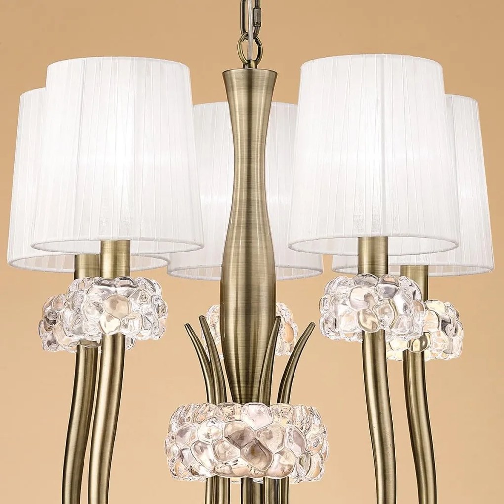 Candelabru clasic cu 5 brate LOEWE antique brass/ abajur alb