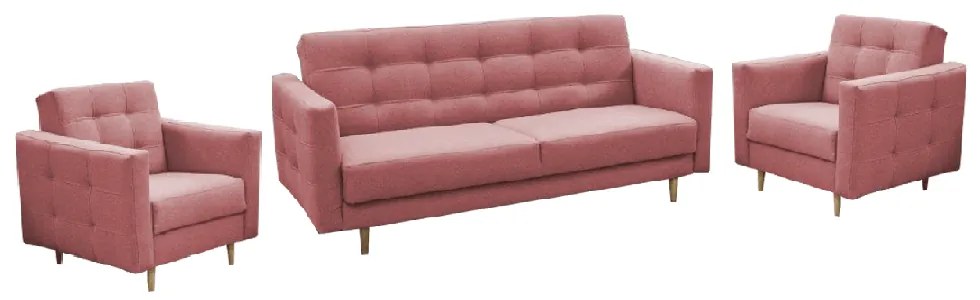Canapea tapitata 3+1+1, material textil roz invechit, AMEDIA