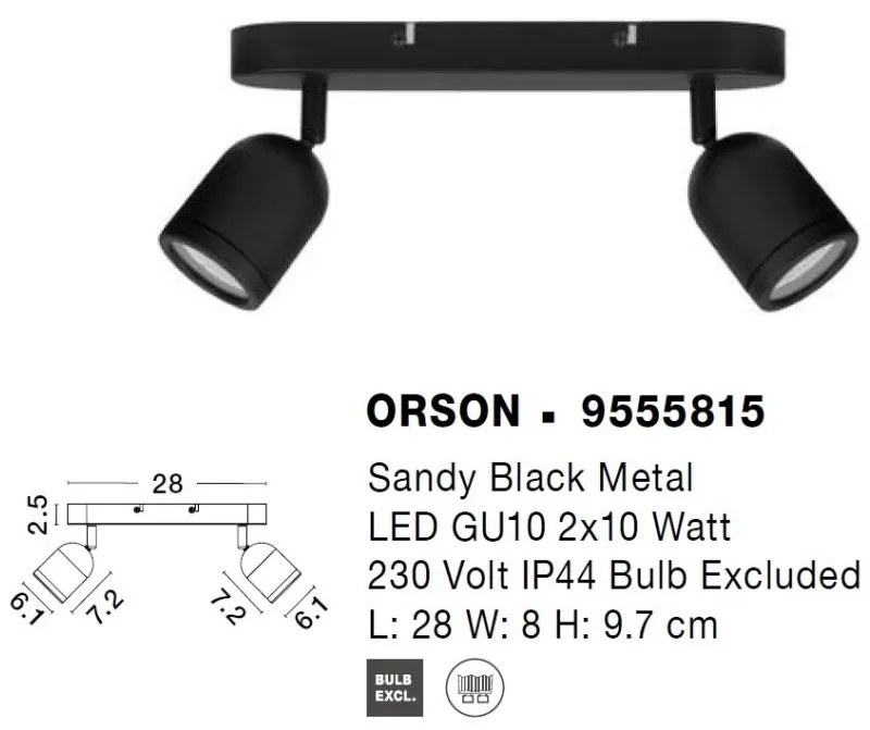 Plafoniera cu 2 Spoturi pentru baie cu protectie IP44 ORSON negru