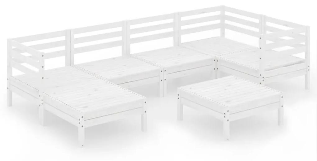 3082960 vidaXL Set mobilier de grădină, 7 piese, alb, lemn masiv de pin