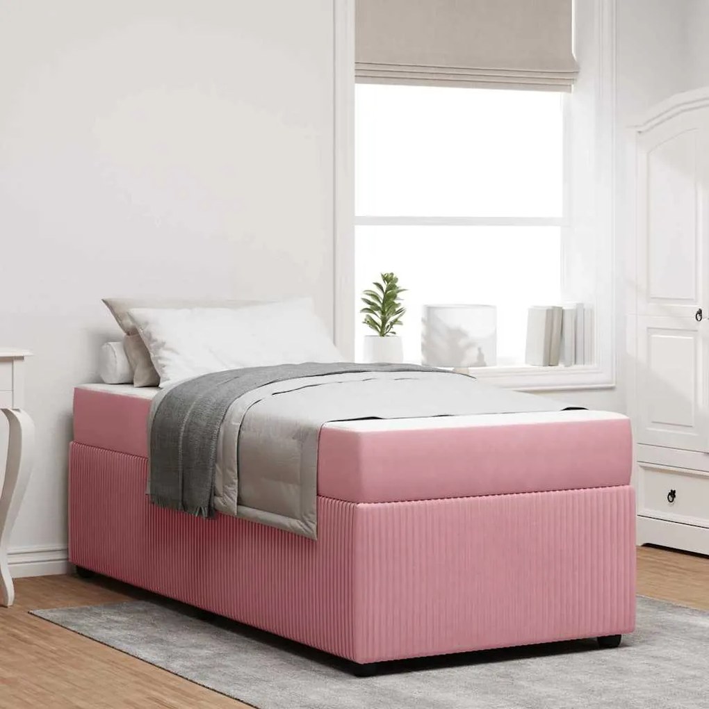 vidaXL Cadru de pat cu saltea Altele Roz 80 x 200 cm Catifea