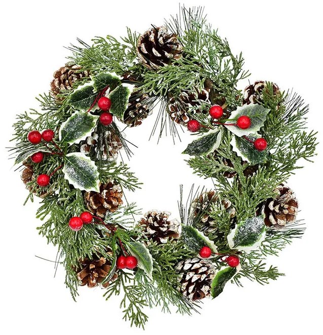 Coroniţă de Crăciun din conuri ILEX SI PĂDUCEL, 28 cm