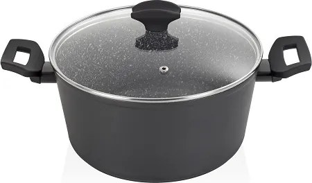 Oala cu capac sticla Zilan ZLN3321, Diametru 24 cm, Inaltime 12 cm, Material aluminiu, Interior granit, Compatibil inductie