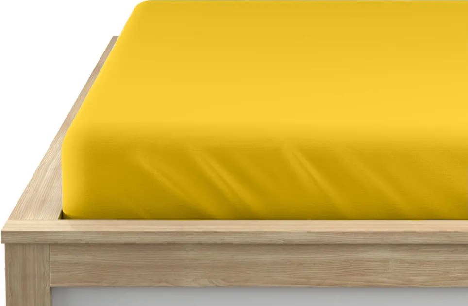 Cearsaf Jersey EXCLUSIVE cu elastic galben mustar 160 x 200 cm