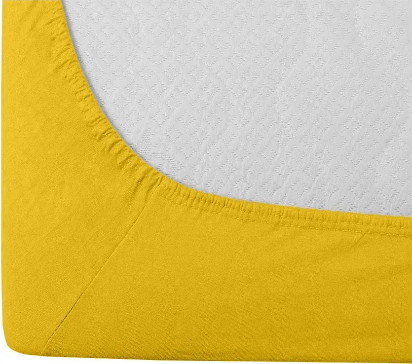 Cearsaf Jersey EXCLUSIVE cu elastic galben mustar 200 x 220 cm