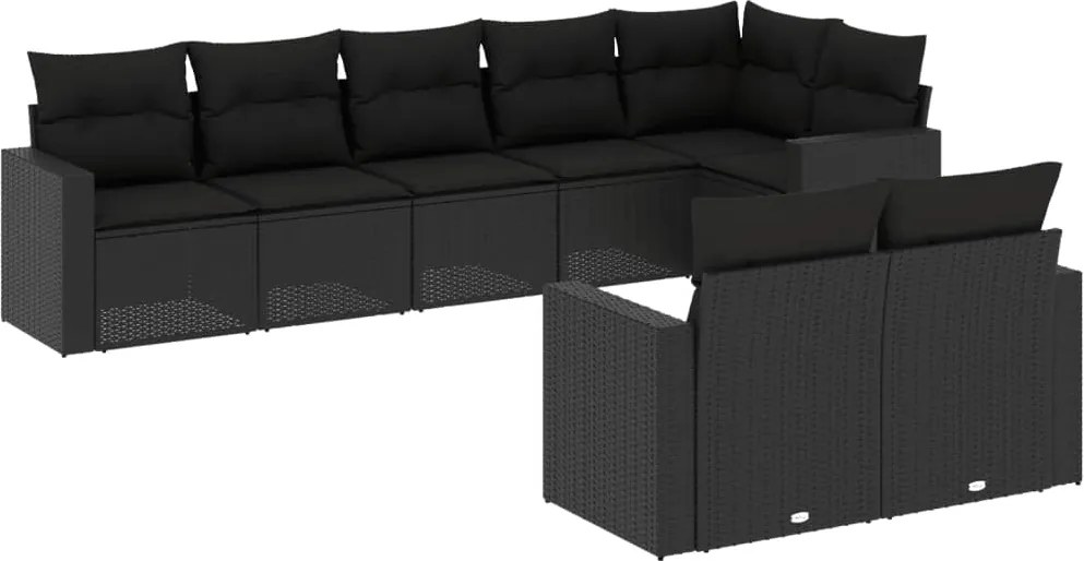 vidaXL Set mobilier de grădină cu perne, 8 piese, negru, poliratan