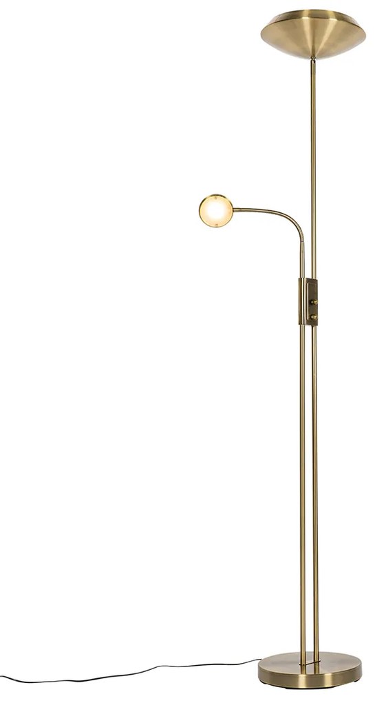 Lampă de podea bronz inclusiv LED și dimmer cu lampă de citit - Fez