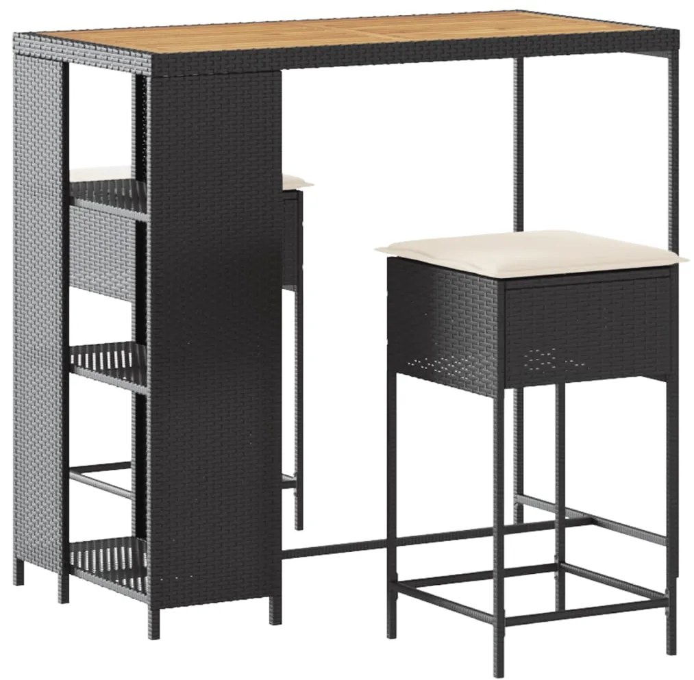 3261496 vidaXL Set mobilier bar de grădină cu perne, 3 piese, negru, poliratan