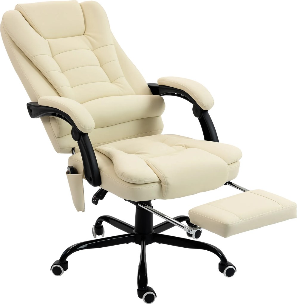 Vinsetto Fotoliu de birou cu masaj, scaun de birou cu înălțime reglabilă, spătar înclinat și telecomandă cu fir, bej | Aosom Romania