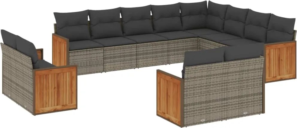 vidaXL Set canapea de grădină cu perne, 12 piese, gri, poliratan