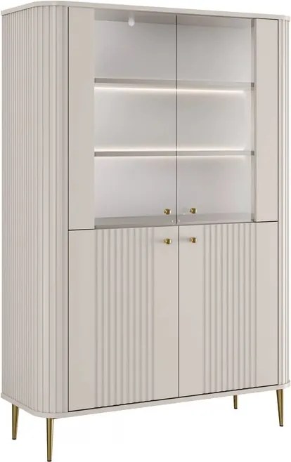 Vitrină Vesper 103 cm cu 4 uși - cașmir / picioare aurii