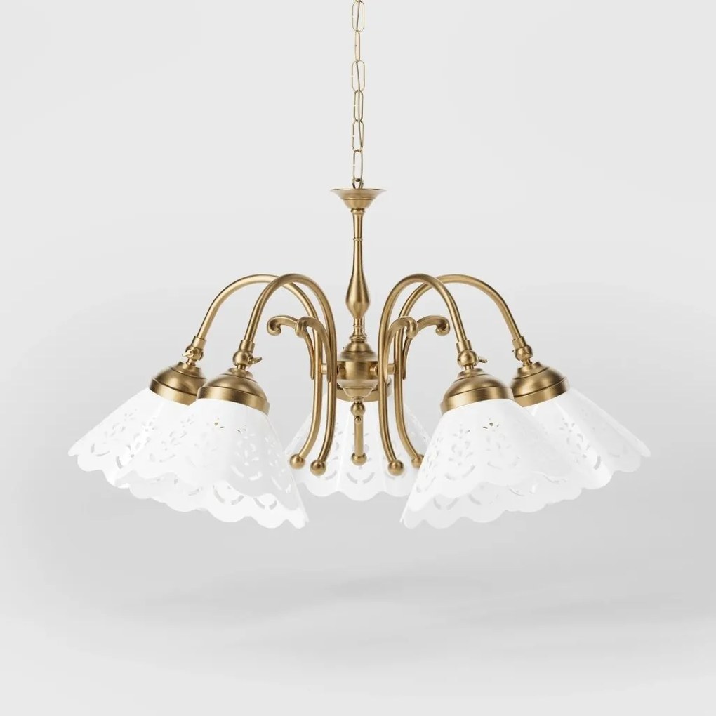 Candelabru 5 brate din alama si abajur ceramic Zefira