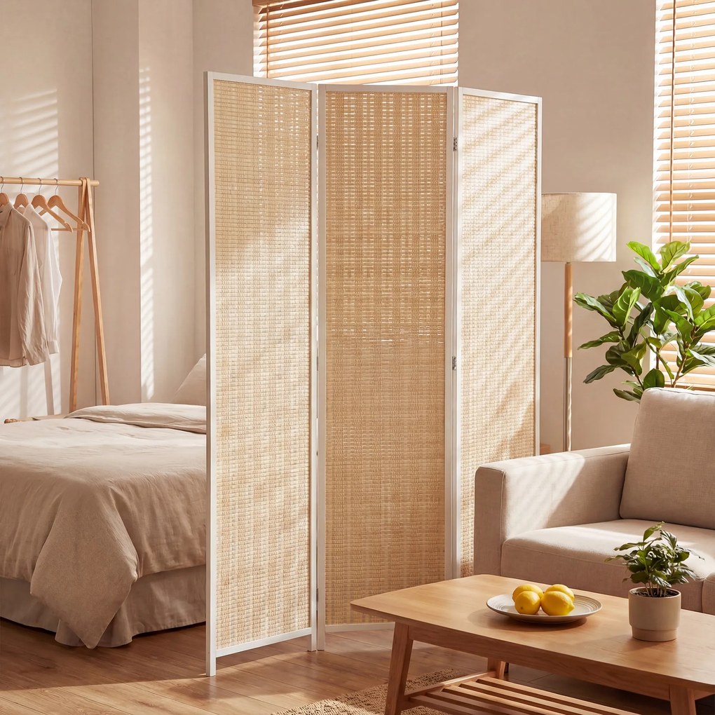 HOMCOM Paravan din lemn separator de camere perete despărțitor pliabil 3 panouri 135 x 180 cm alb | Aosom Romania