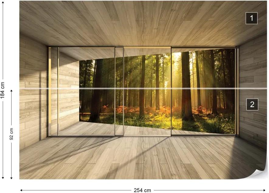 GLIX Fototapet - Sunrise Forest 3D Modern Window View Vliesová tapeta  - 254x184 cm