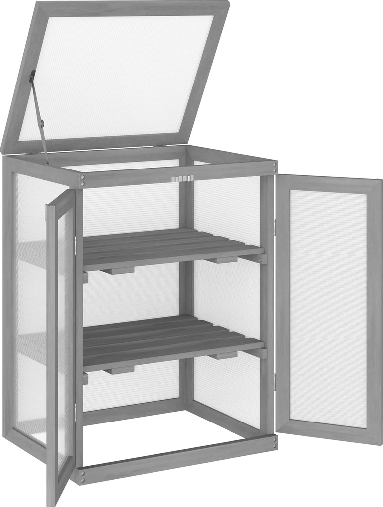 Outsunny Seră, Frigider, transparent, potrivită pentru exterior, lemn+policarbonat, 58 x 44 x 78cm | Aosom Romania