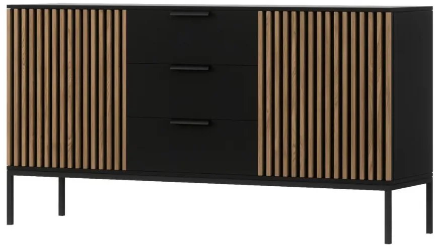 Comoda MEORATI 150x40 cm, neagra/dub artisan