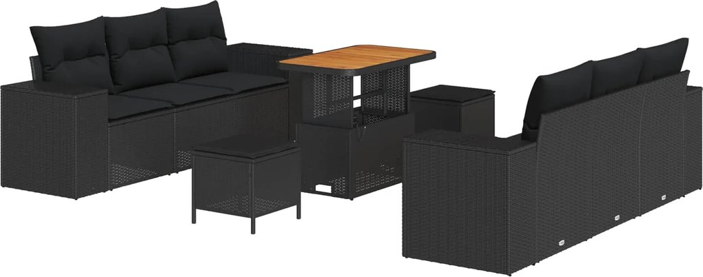 vidaXL Set de canapele pentru grădină cu pernă 9 pcs Negru Rattan poli